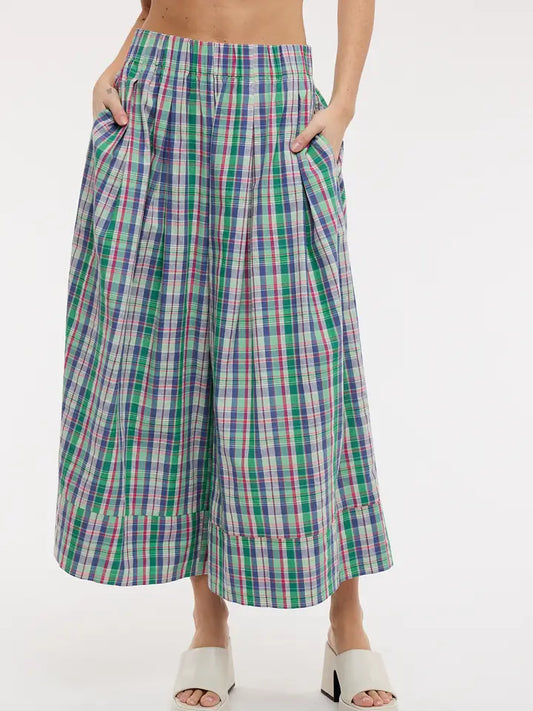 Plaid Wide Leg Pants - Green Combo