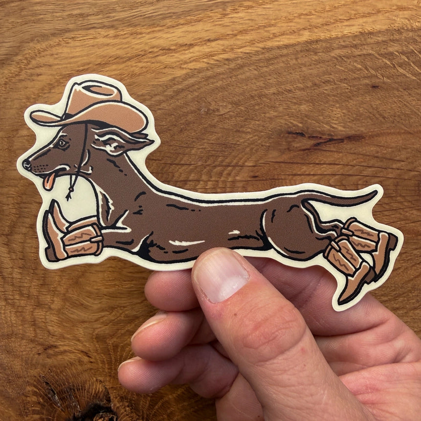 Weenie Ruff Rider - Vinyl Cowboy Dog Sticker 4"