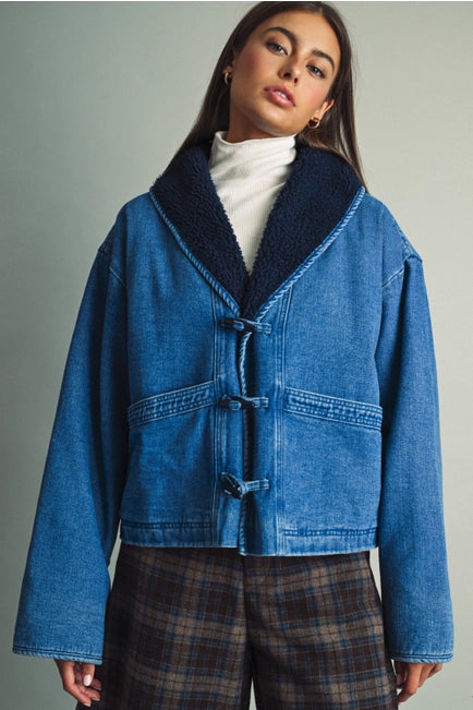 Sherpa Denim Toggle-Front Jacket