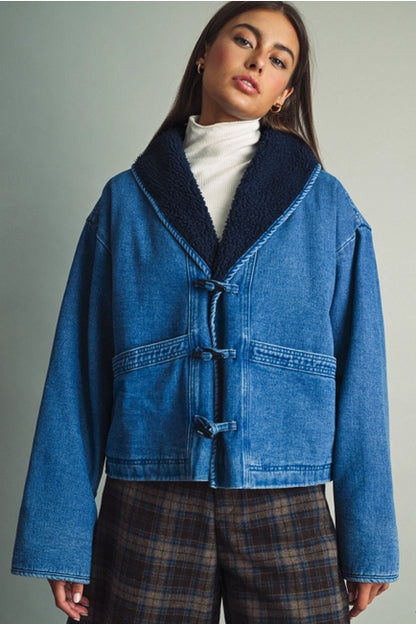 Sherpa Denim Toggle-Front Jacket