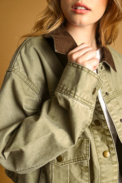 Collared Utility Jacket - Olive