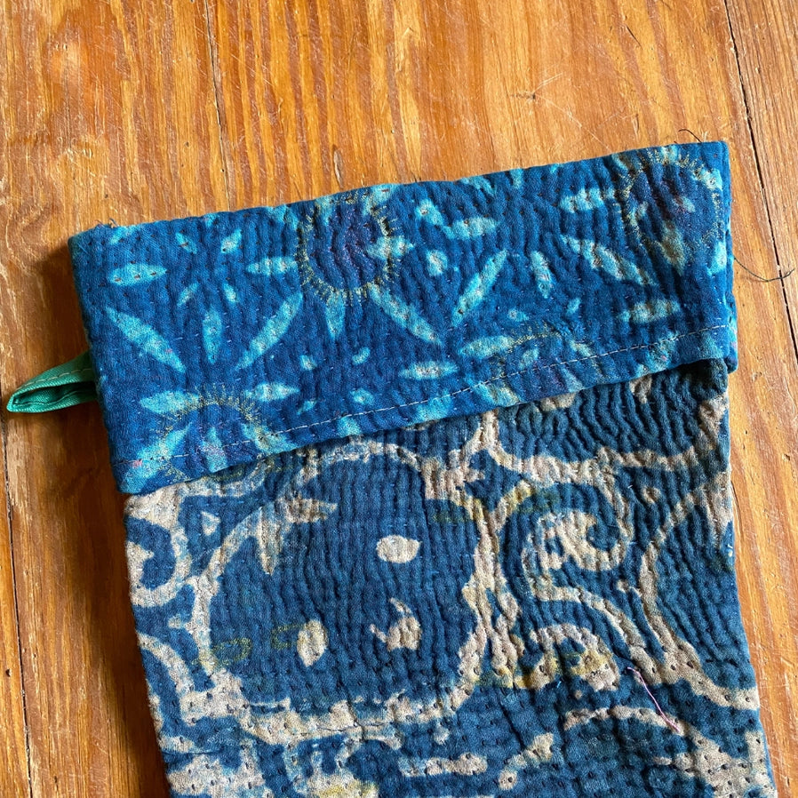 Indigo Kantha Holiday Christmas Stocking