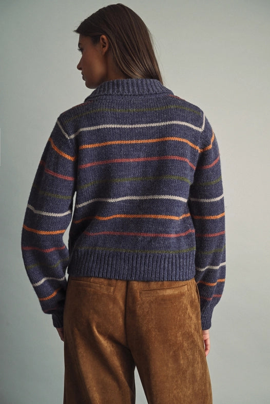 Striped Knit Cardigan - Blue Multi