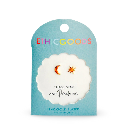 Moon and Star Tiny Stud Earrings