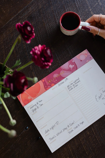 Marble Weekly Planner Notepad - Cherry Peach