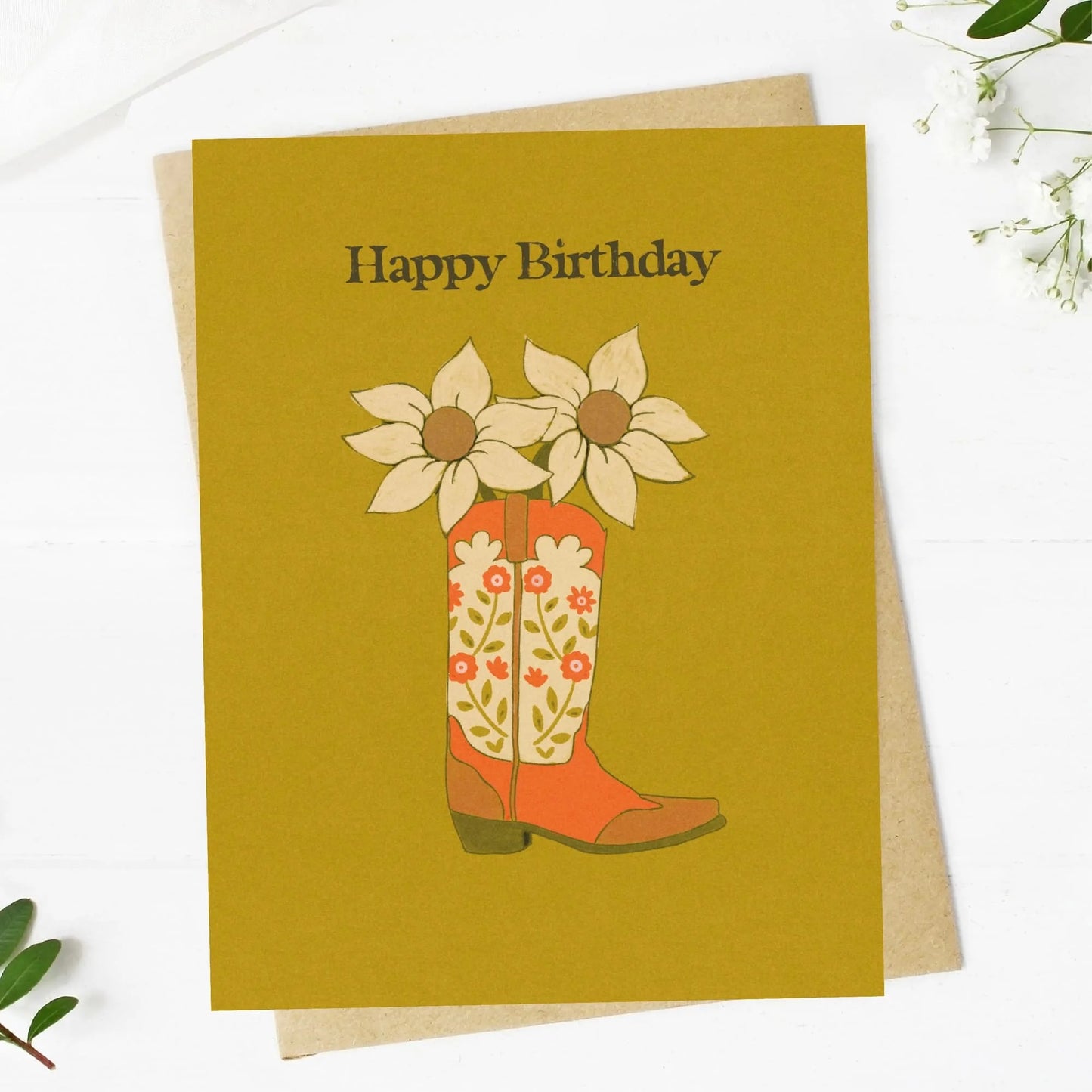 Cowboy Boot & Flowers Birthday Card