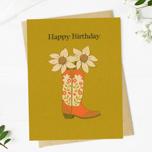 Cowboy Boot & Flowers Birthday Card