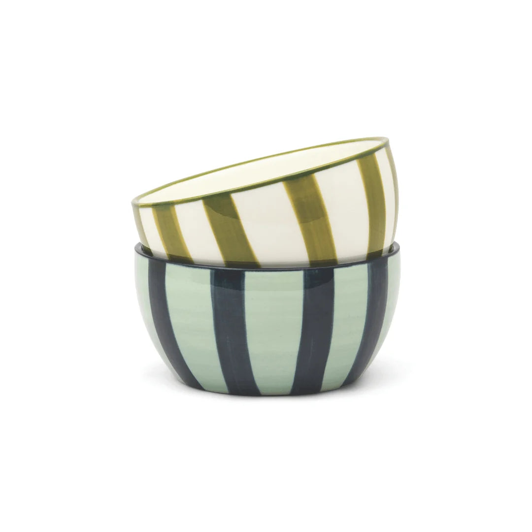 The Bella Dipping Bowls - Green + Blue Stripe