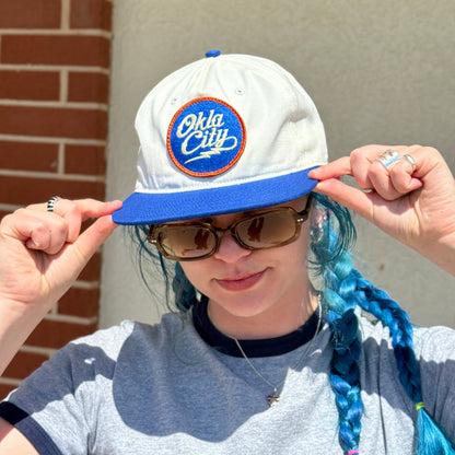 Okla City Script Patch Hat - Royal/Cream