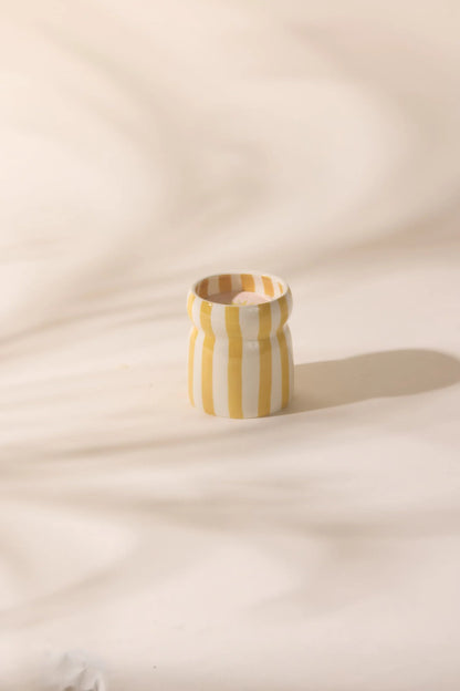 6.5 Oz Cabana Ochre Striped Ceramic Candle - Gold Coast