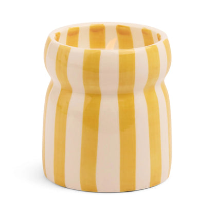 6.5 Oz Cabana Ochre Striped Ceramic Candle - Gold Coast