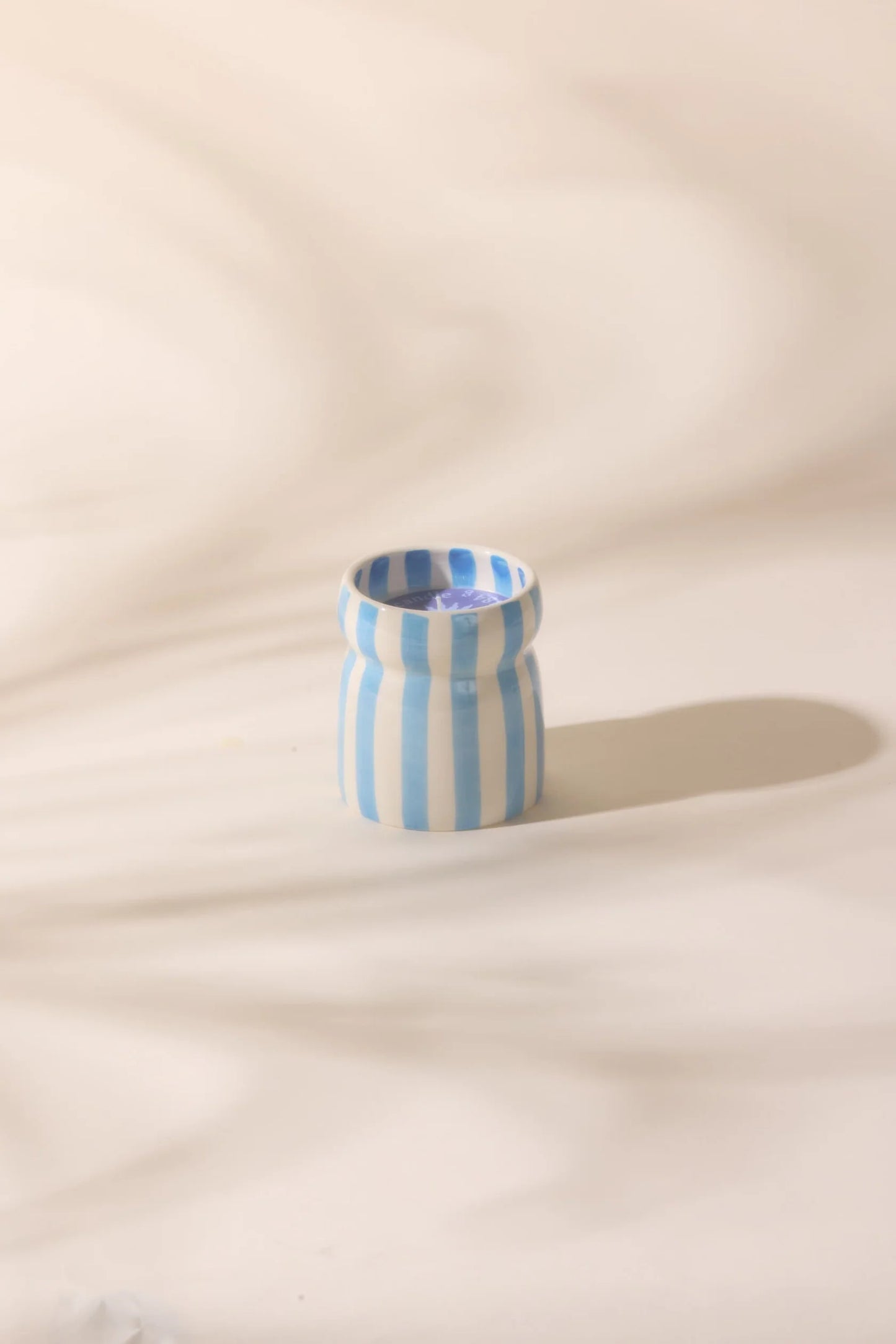 6.5 Oz Cabana Blue Striped Ceramic Candle - Lost At Sea