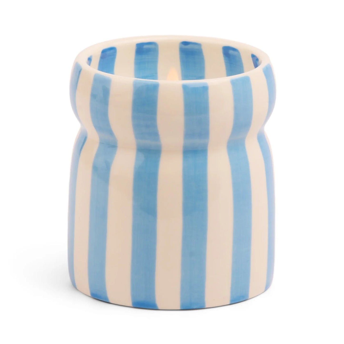 6.5 Oz Cabana Blue Striped Ceramic Candle - Lost At Sea