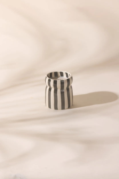 6.5 Oz Cabana Black Striped Ceramic Candle - Lava Stone