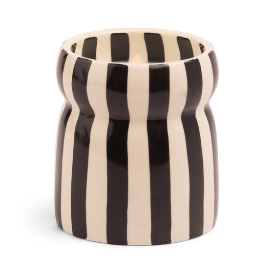 6.5 Oz Cabana Black Striped Ceramic Candle - Lava Stone