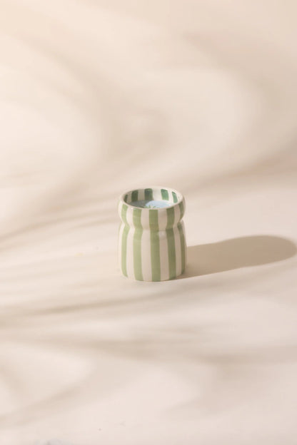 6.5 Oz Cabana Sage Striped Ceramic Candle - Bora Bora