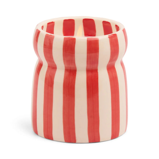 6.5 Oz Cabana Red Striped Ceramic Candle - Hibiscus Bay