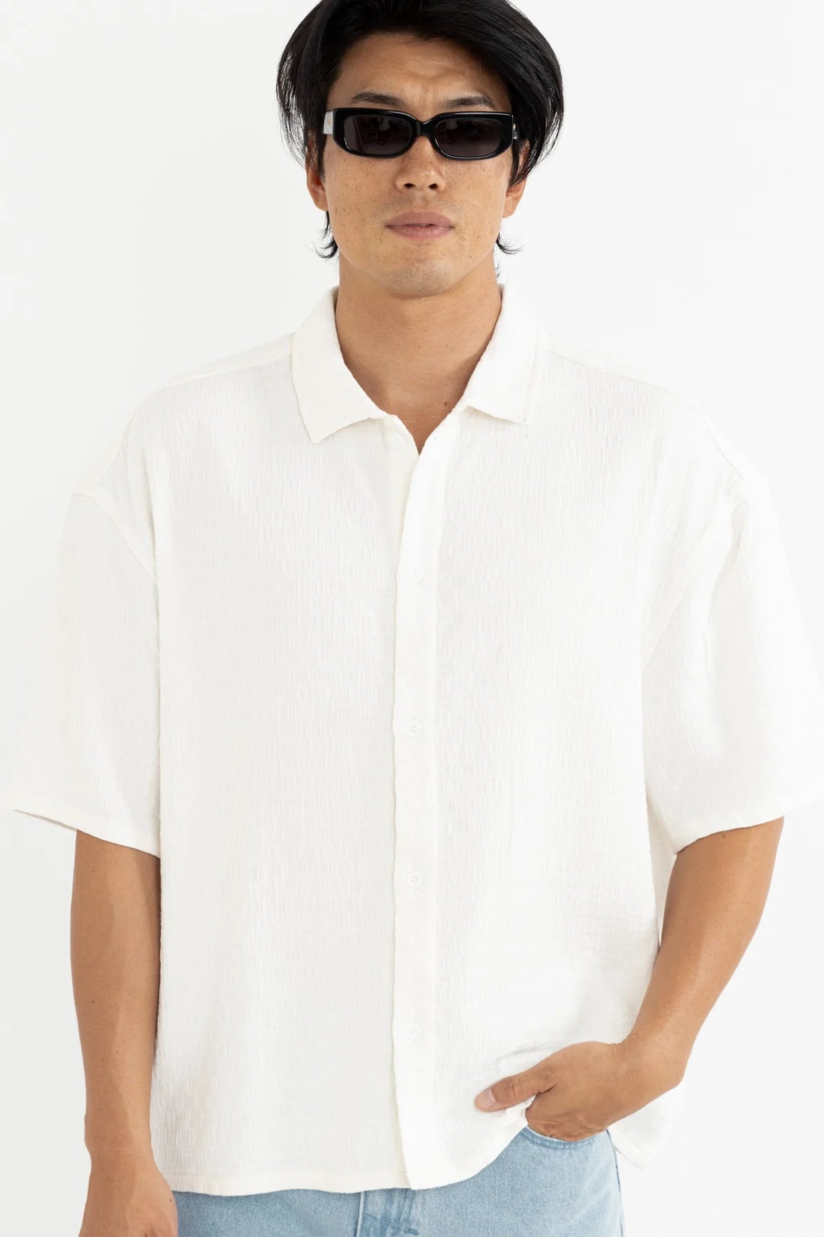 Leads Relaxed Check SS Shirt - White