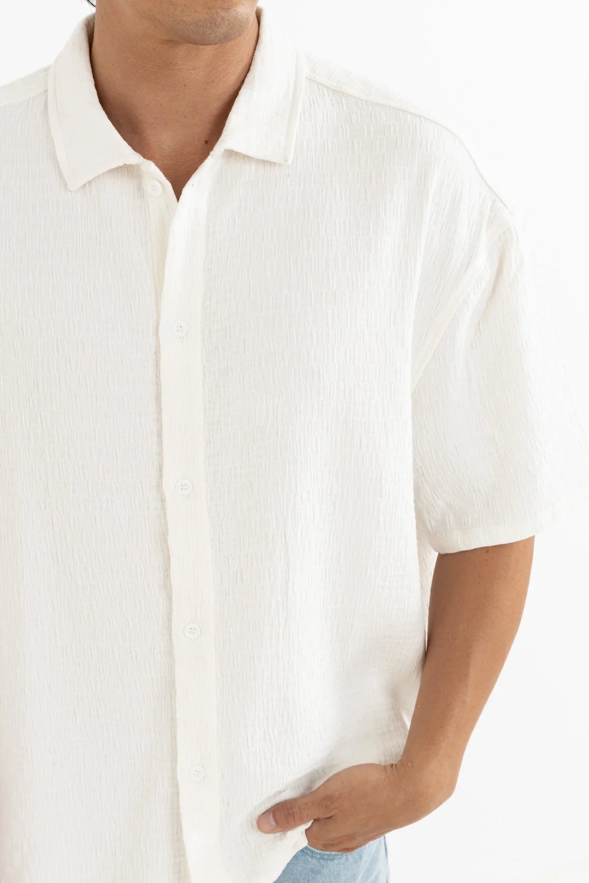 Leads Relaxed Check SS Shirt - White