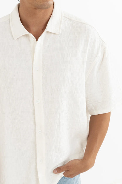 Leads Relaxed Check SS Shirt - White