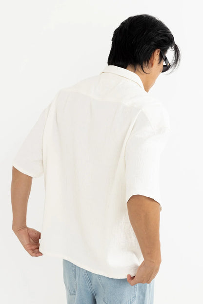 Leads Relaxed Check SS Shirt - White