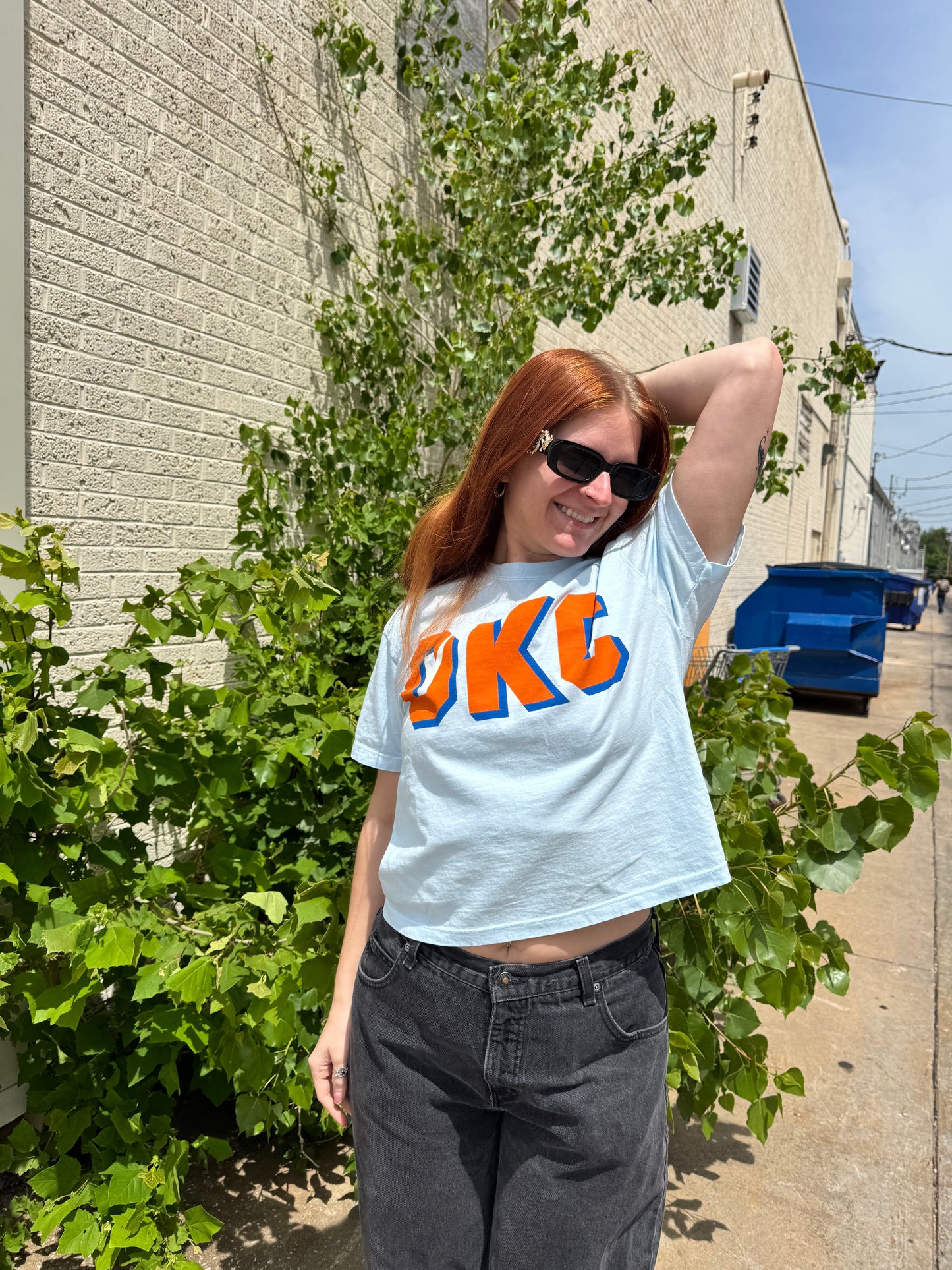 Cropped OKC Bolt Drop Tee - Chambray