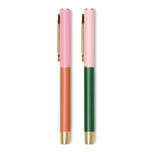 Color Block Pens - Set of 2 - Red Orange & Emerald