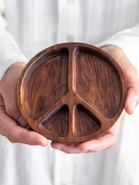 Carved Wood Trinket Dish - Peace Sign