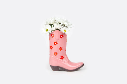 Rodeo Cowboy Boot Vase - Pink