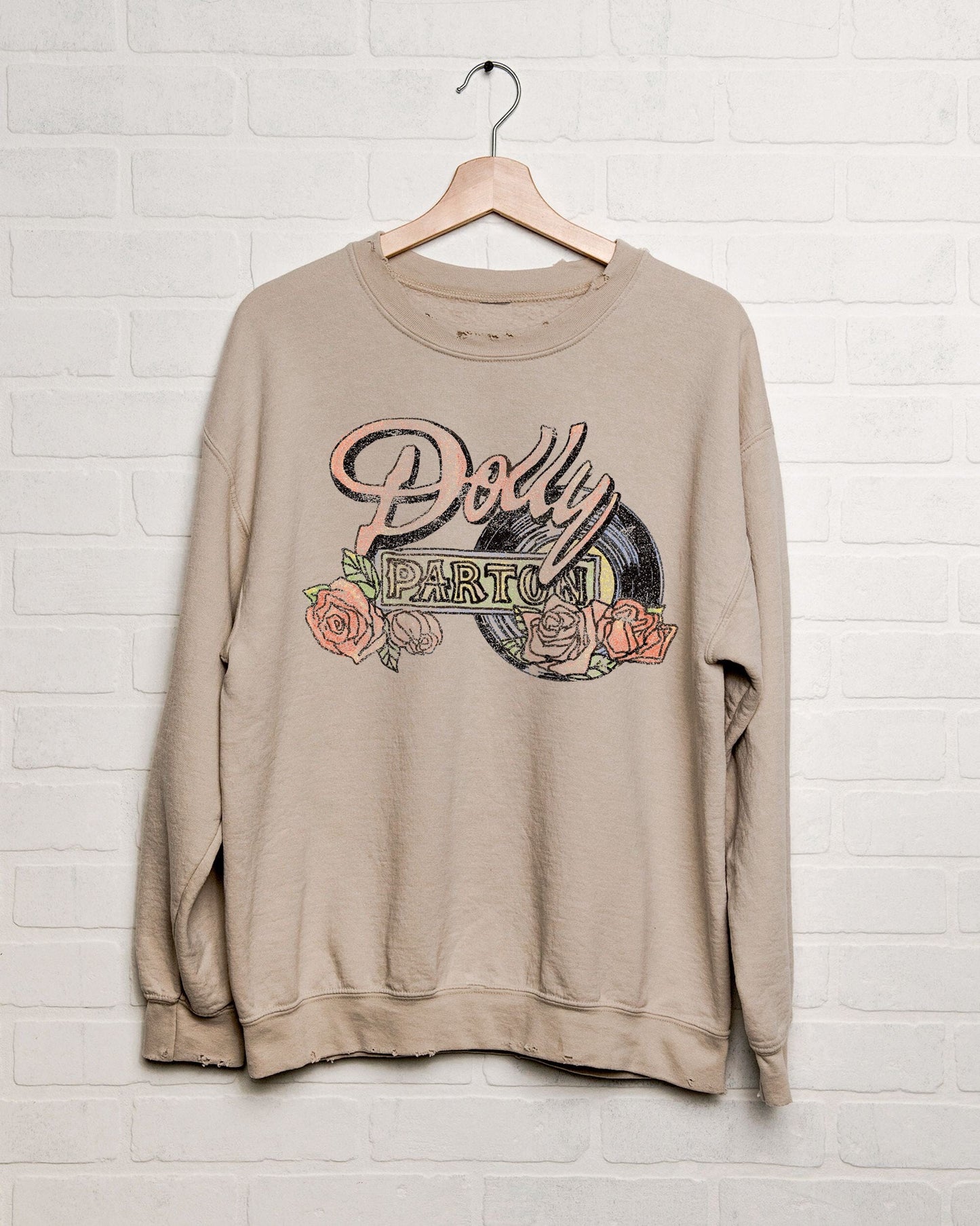 Dolly Parton Rose Record Thrifted Sweatshirt - Sand