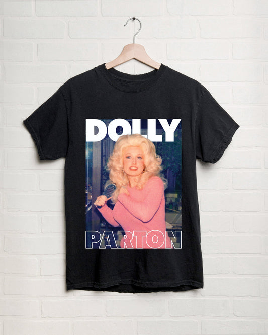 Dolly Parton in Pink Thrifted Tee - Black