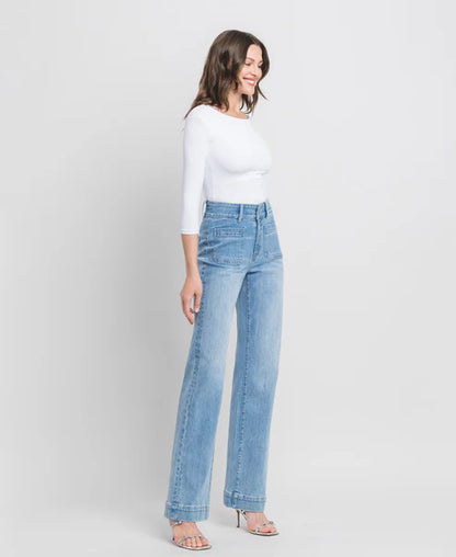 90's Vintage Super High Rise Flare Jeans - Bang On Blue