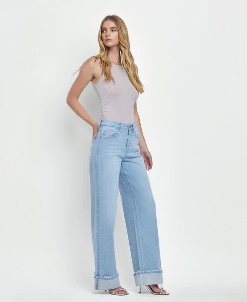 Super High Rise Cuffed Baggy Wide Jeans - Intrepid