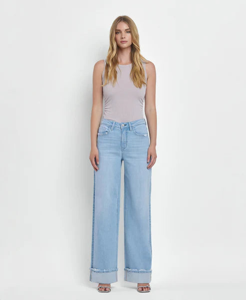 Super High Rise Cuffed Baggy Wide Jeans - Intrepid