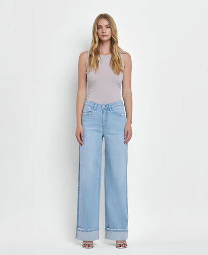 Super High Rise Cuffed Baggy Wide Jeans - Intrepid
