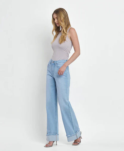 Super High Rise Cuffed Baggy Wide Jeans - Intrepid