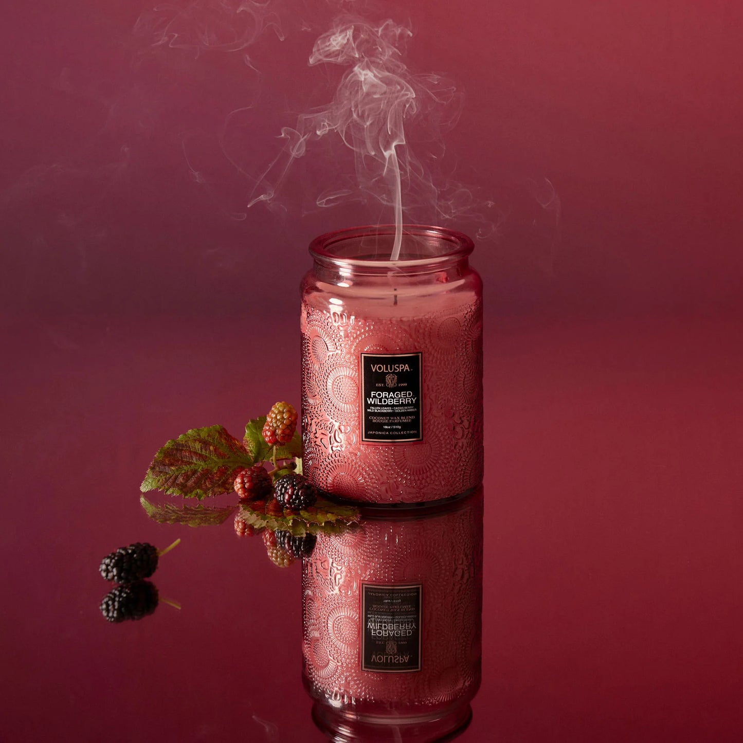 Large Embossed Glass Candle - Foraged Wildberry