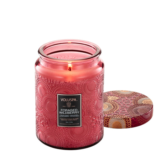Large Embossed Glass Candle - Foraged Wildberry