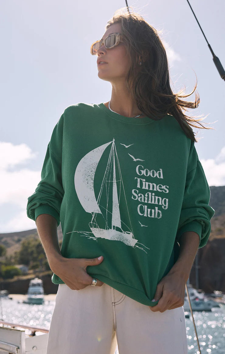 Sail Away Sunday Sweatshirt - Botanical Green