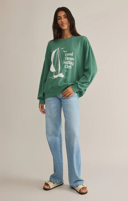 Sail Away Sunday Sweatshirt - Botanical Green