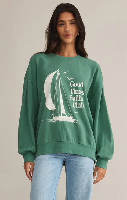 Sail Away Sunday Sweatshirt - Botanical Green