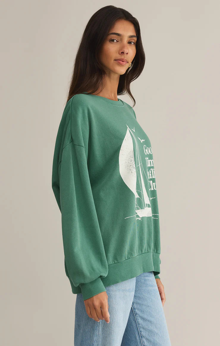 Sail Away Sunday Sweatshirt - Botanical Green