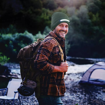 Night Scope Night Watch Rechargeable LED Beanie with Rear Safety Light - Olive