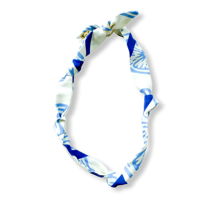 Silk Scarf Necklace - Blue Lemons