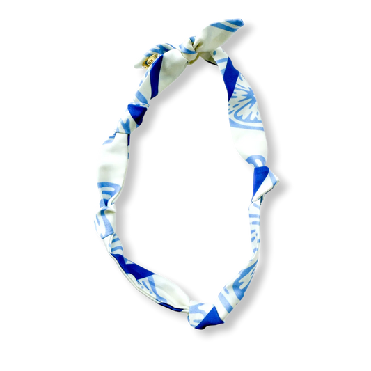 Silk Scarf Necklace - Blue Lemons