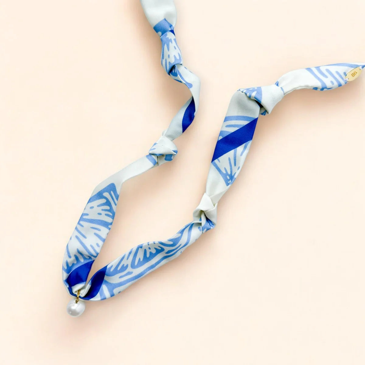 Silk Scarf Necklace - Blue Lemons