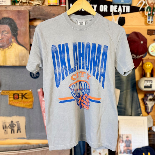 OKC Basketball Fade Stripes Tee  - Granite