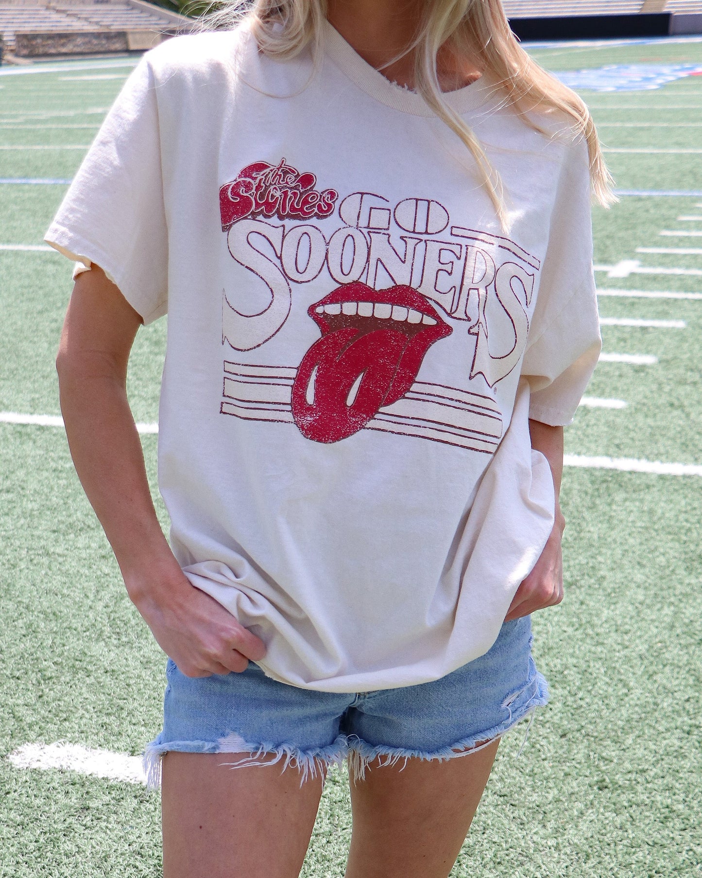 Rolling Stones OU Sooners Stoned Off White Thrifted Tee