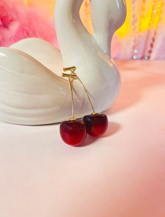 Gold Stem Cherry Earrings