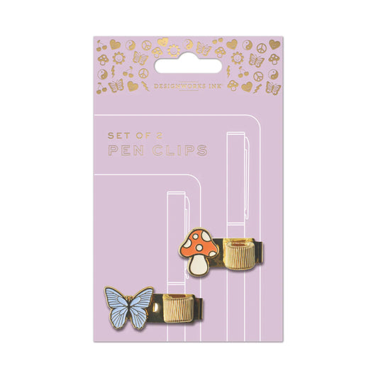 Set of 2 Pen Clips - Butterfly & Mushroom